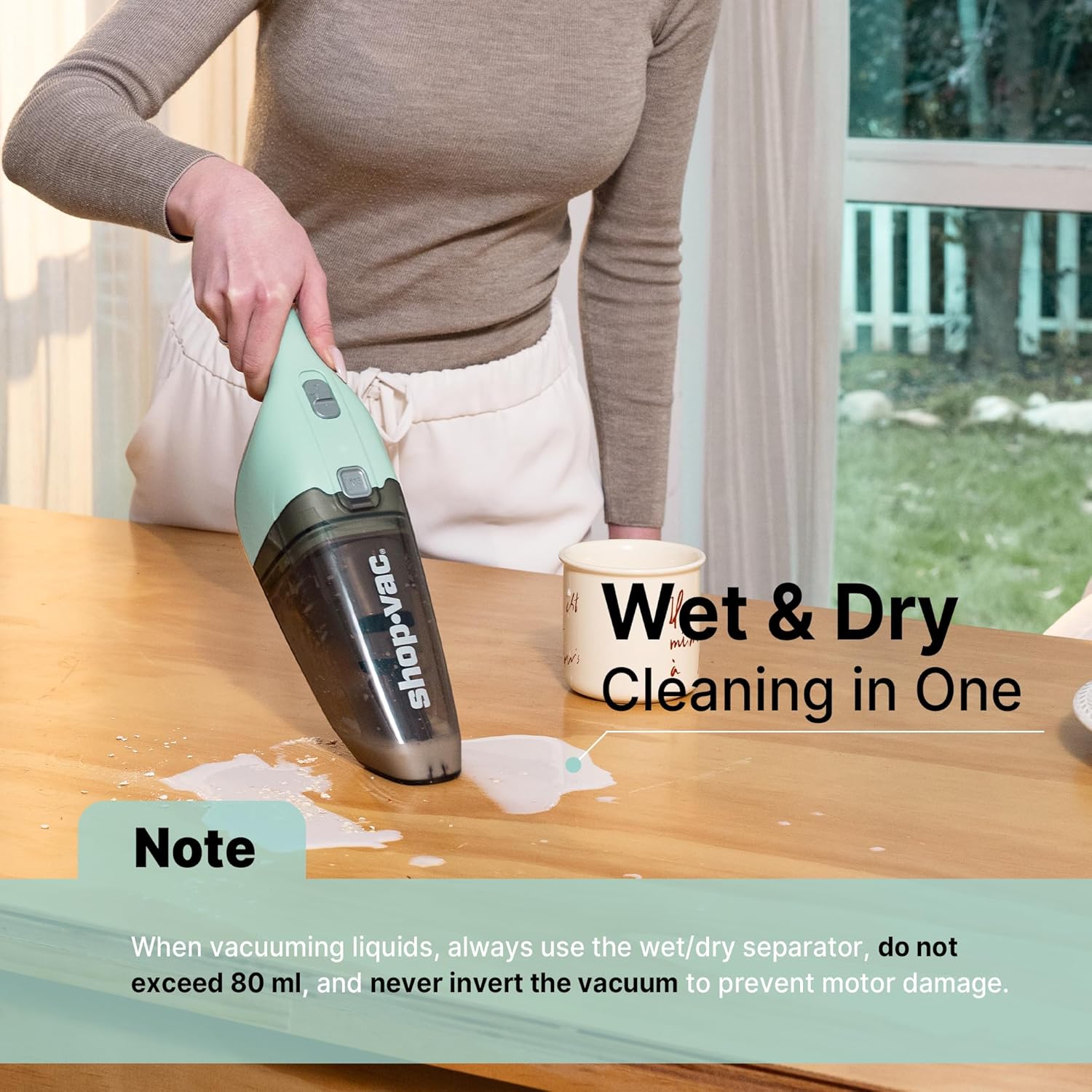 Shop-Vac Wet/Dry Handheld Vacuum, Powerful Small Vacuum Cordless Rechargeable, Wall-Mounted Hand Vac with Crevice Tool, Portable Vacuum for Home & Car, Lightweight & Compact, Green - Image 5