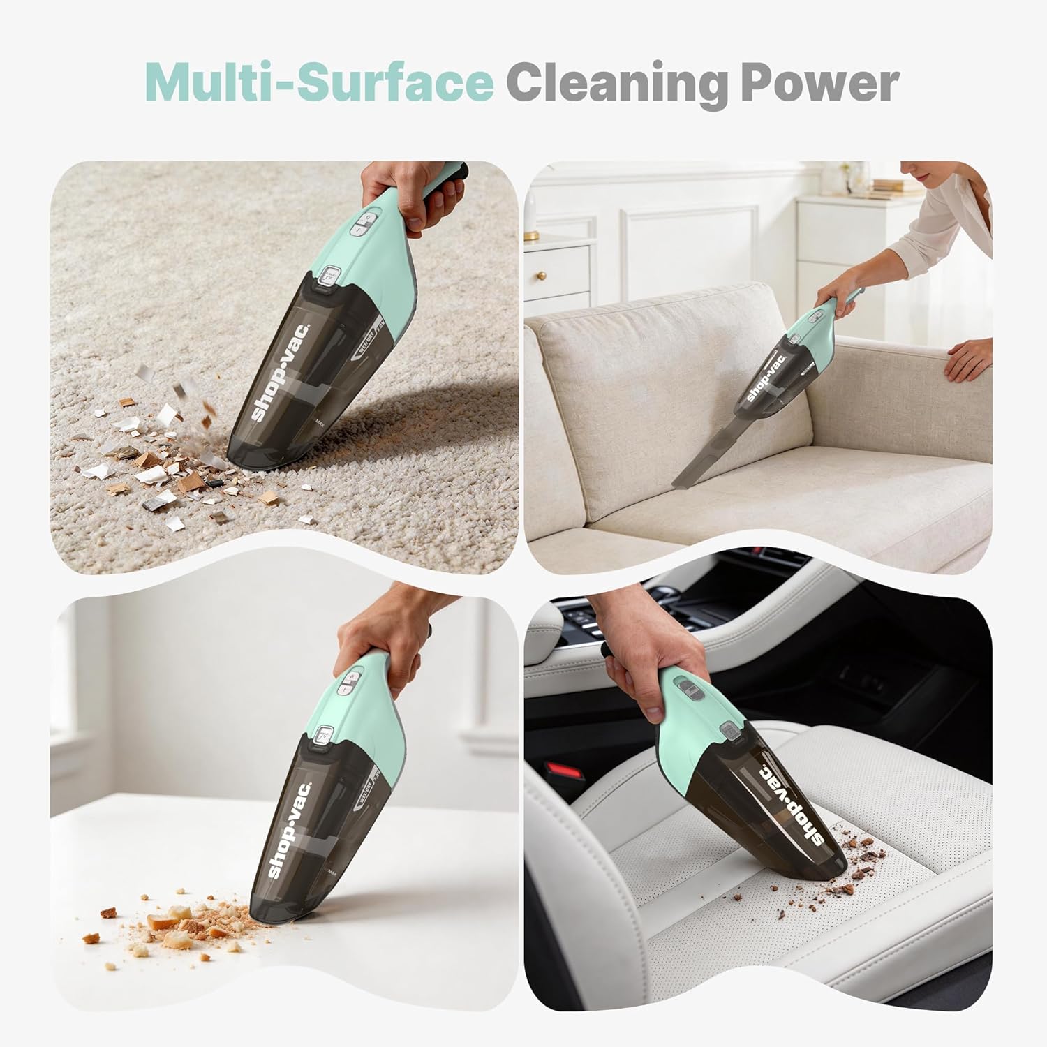 Shop-Vac Wet/Dry Handheld Vacuum, Powerful Small Vacuum Cordless Rechargeable, Wall-Mounted Hand Vac with Crevice Tool, Portable Vacuum for Home & Car, Lightweight & Compact, Green - Image 6
