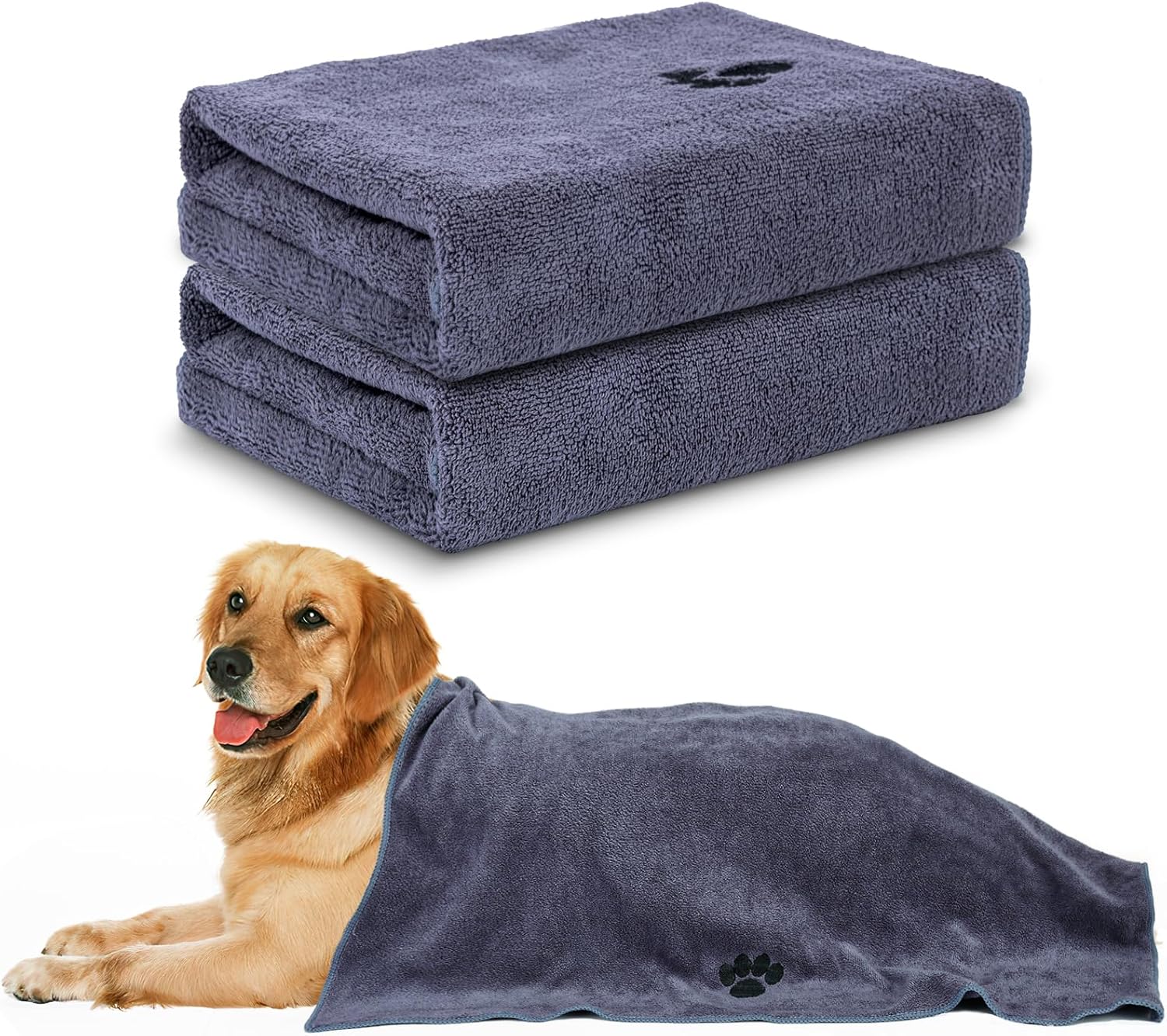 WOUSEDO Microfiber Dog Towels for Drying Dogs,40'' X 23.6'', Super Absorbent and Soft Pet Grooming Towel, Perfect Shower & Bath Supplies for Dogs(2-Pack Grey)