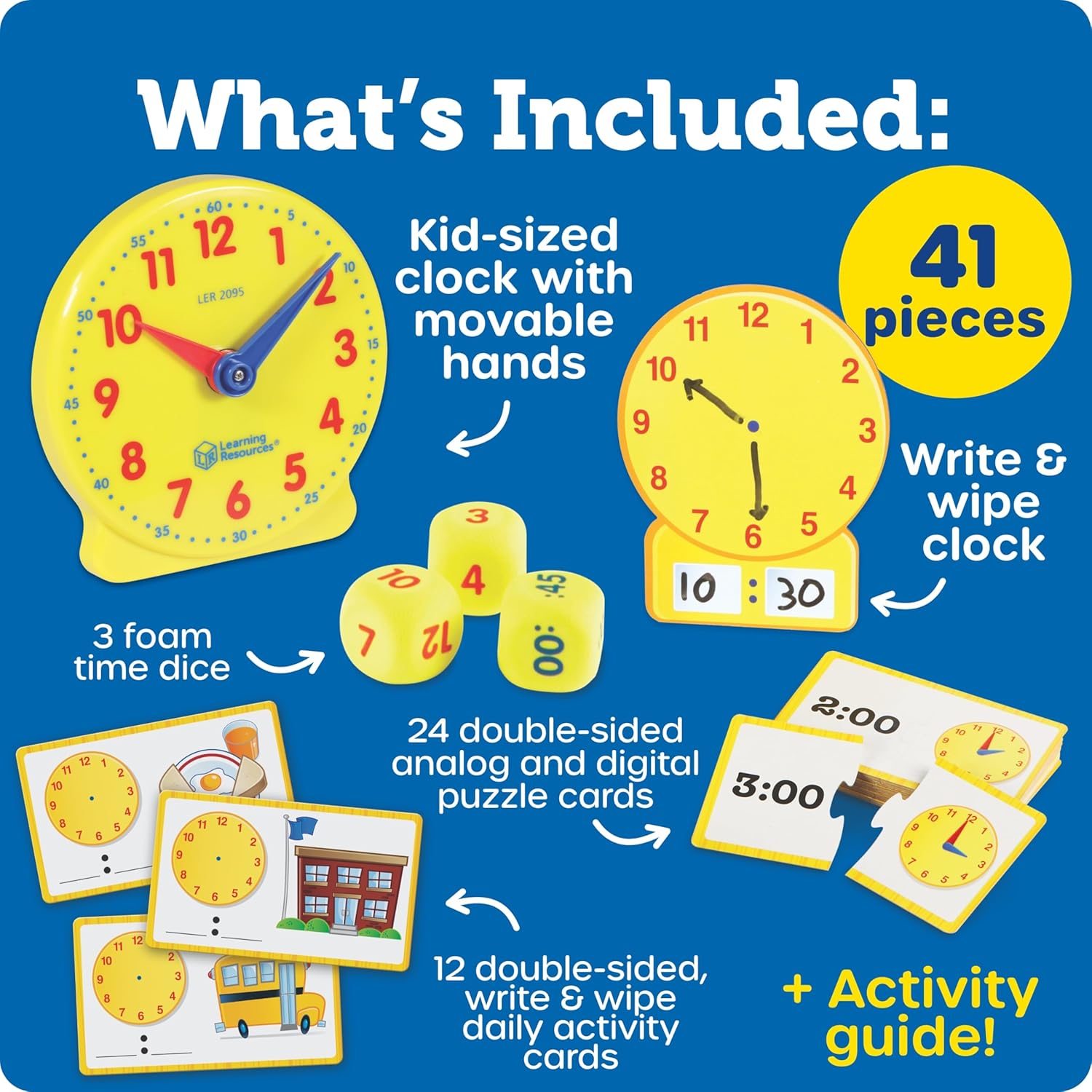 Learning Resources Time Activity Set – Teaching Clocks for Kids, Teacher Classroom Must Haves, Elementary School & Montessori Activities, Math Manipulatives, Time Flash Cards, Gifts for Boys and Girls - Image 6