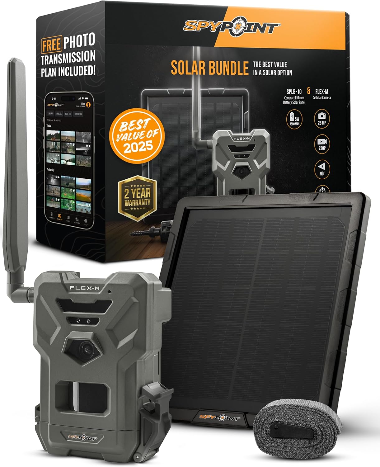 SPYPOINT Flex-M Solar Bundle – Cellular Trail Camera with Solar Panel, Best in Hunting Accessories, No WiFi Needed, GPS, Night Vision, Motion Activated, Dual-Sim LTE, IP65 Water-Resistant Game Camera SPYPOINT Flex-M Solar Bundle – Cellular Trail Camera with Solar Panel, Best in Hunting Accessories, No WiFi Needed, GPS, Night Vision, Motion Activated, Dual-Sim LTE, IP65 Water-Resistant Game Camera