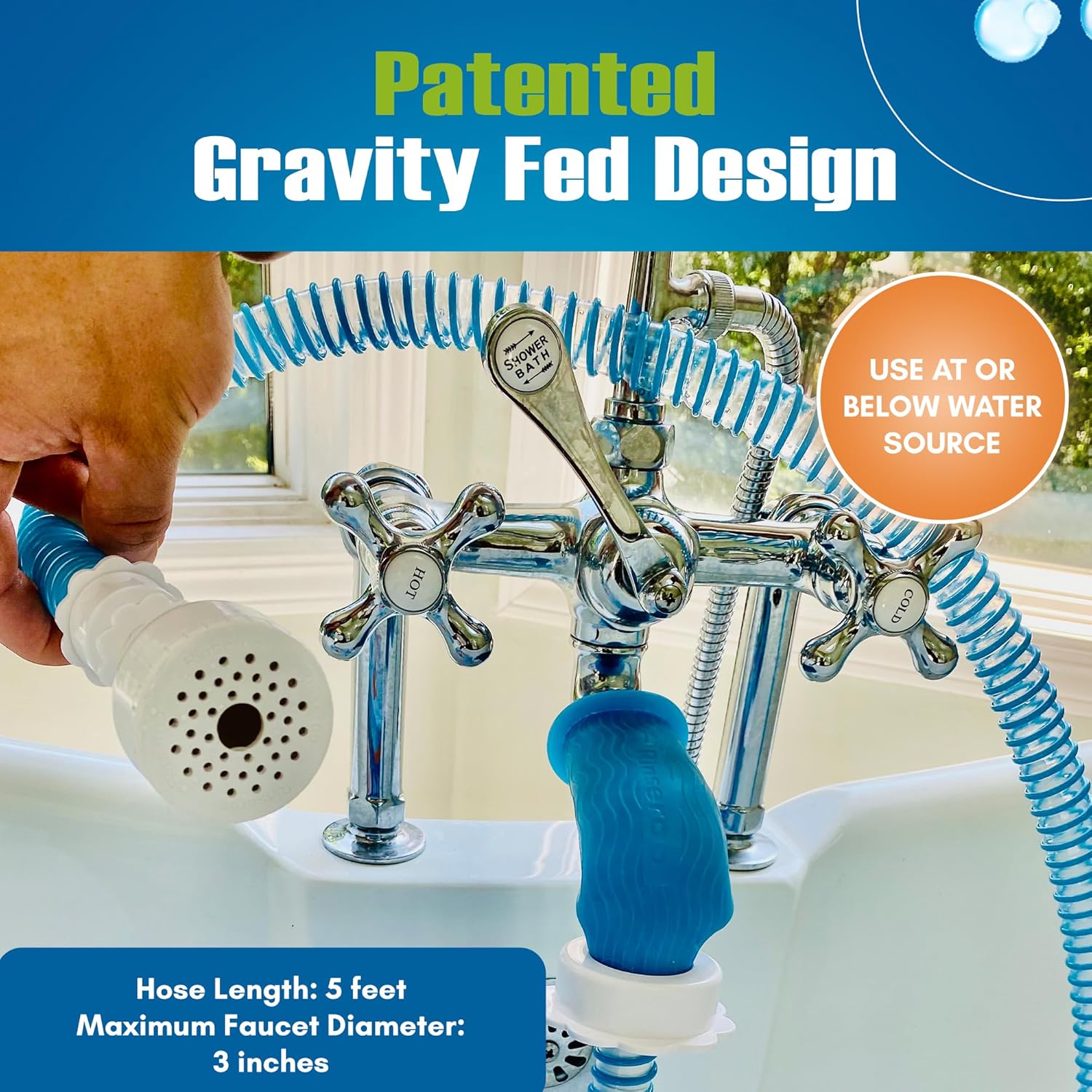 Rinseroo Slip-On Bathtub Faucet Sprayer Attachment. Ultra-Flex Dog Shower Hose Adapter Portable Hose Attachment with Sprayer Pet Showerhead Attach Tub Spout 5 Foot Hose. No Install for Speedy Washing - Image 4