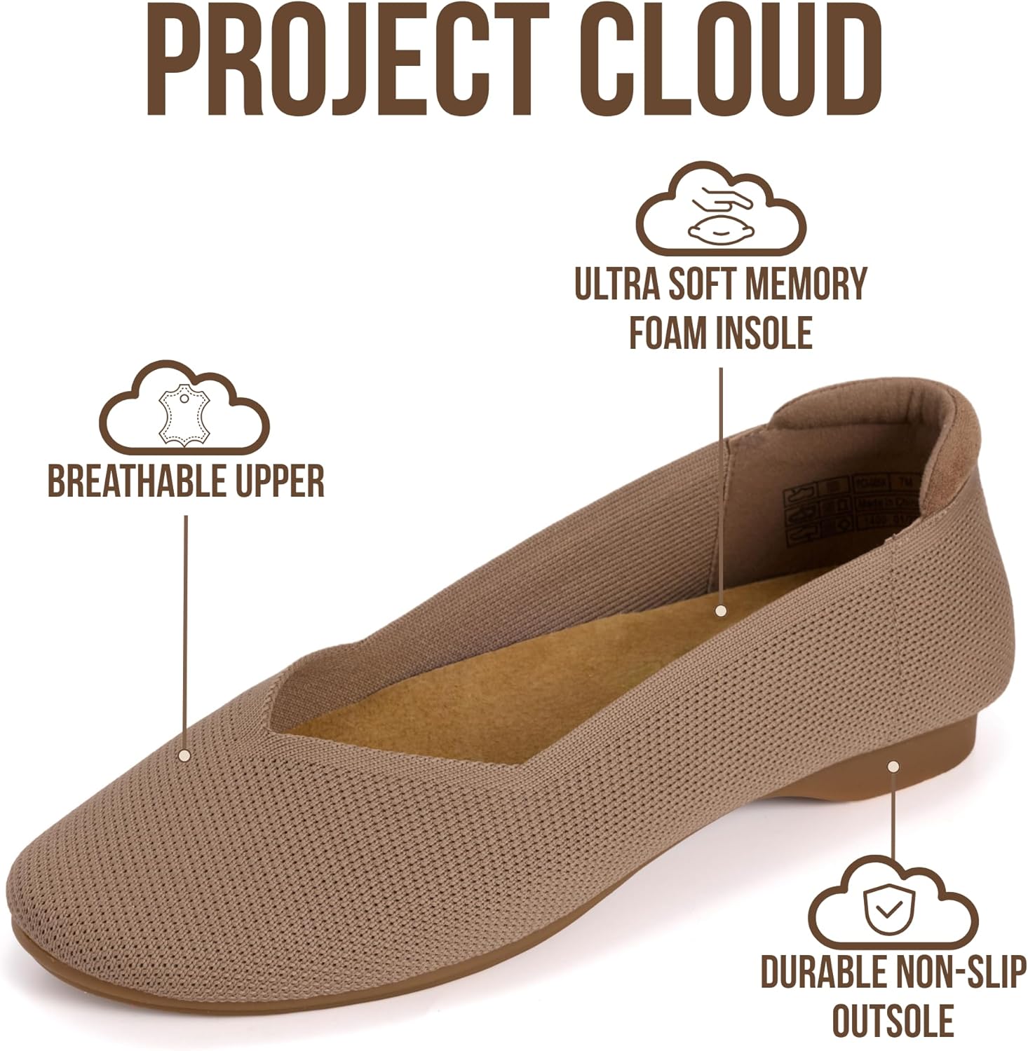 Project Cloud Womens Flats - Memory Foam Insole Ballet Flats for Women Footwear - Non Slip and Lightweight Comfortable Shoes for Women 2026 (Prospect) - Image 2