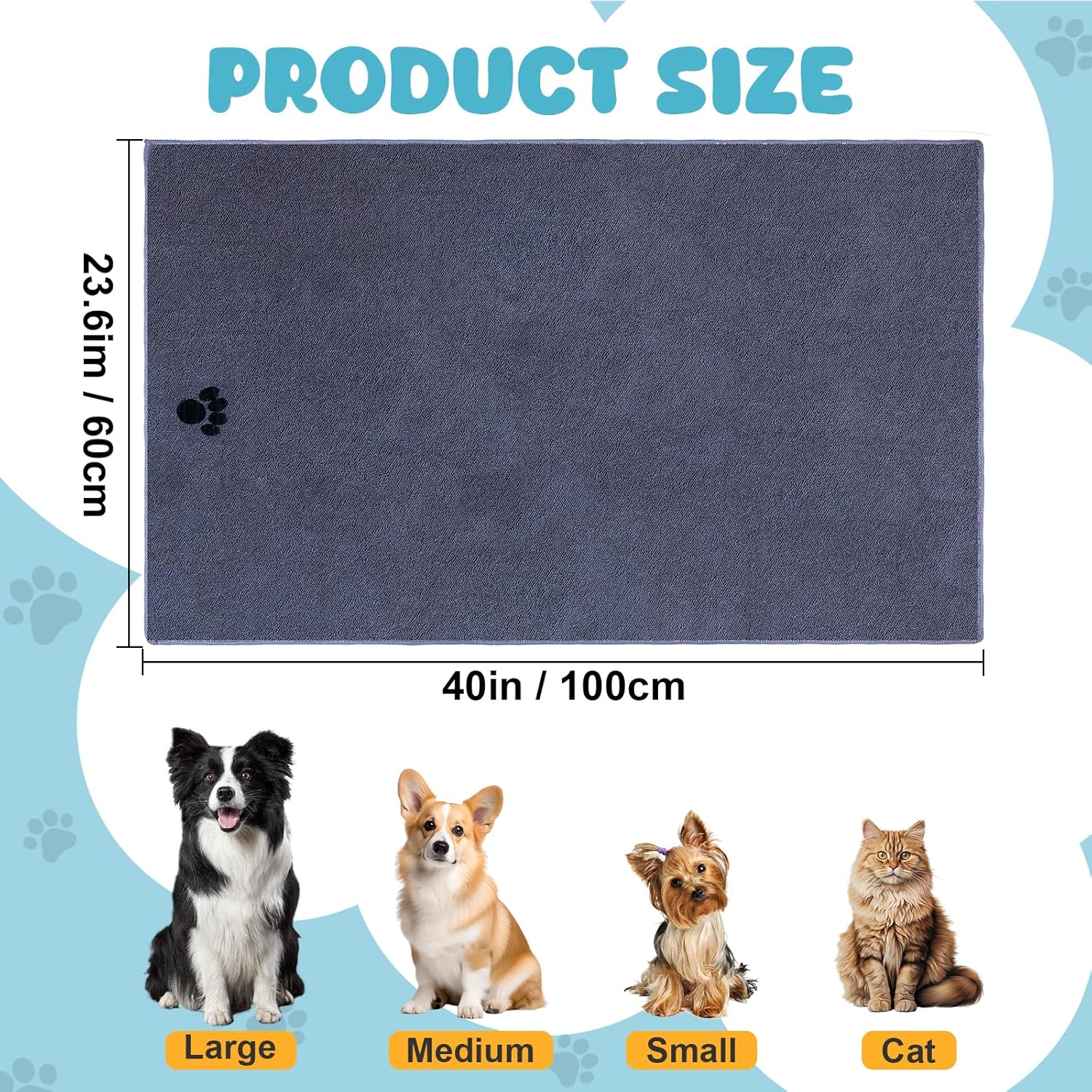 WOUSEDO Microfiber Dog Towels for Drying Dogs,40'' X 23.6'', Super Absorbent and Soft Pet Grooming Towel, Perfect Shower & Bath Supplies for Dogs(2-Pack Grey) - Image 2