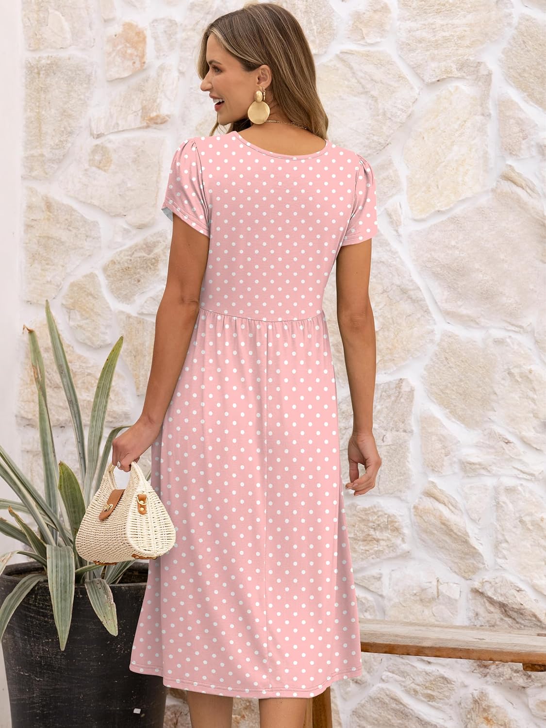 ANRABESS Women's Summer Short Sleeve A-Line Midi Dresses Casual Floral T-Shirt Dresses Flowy Beach Sundress with Pockets - Image 3