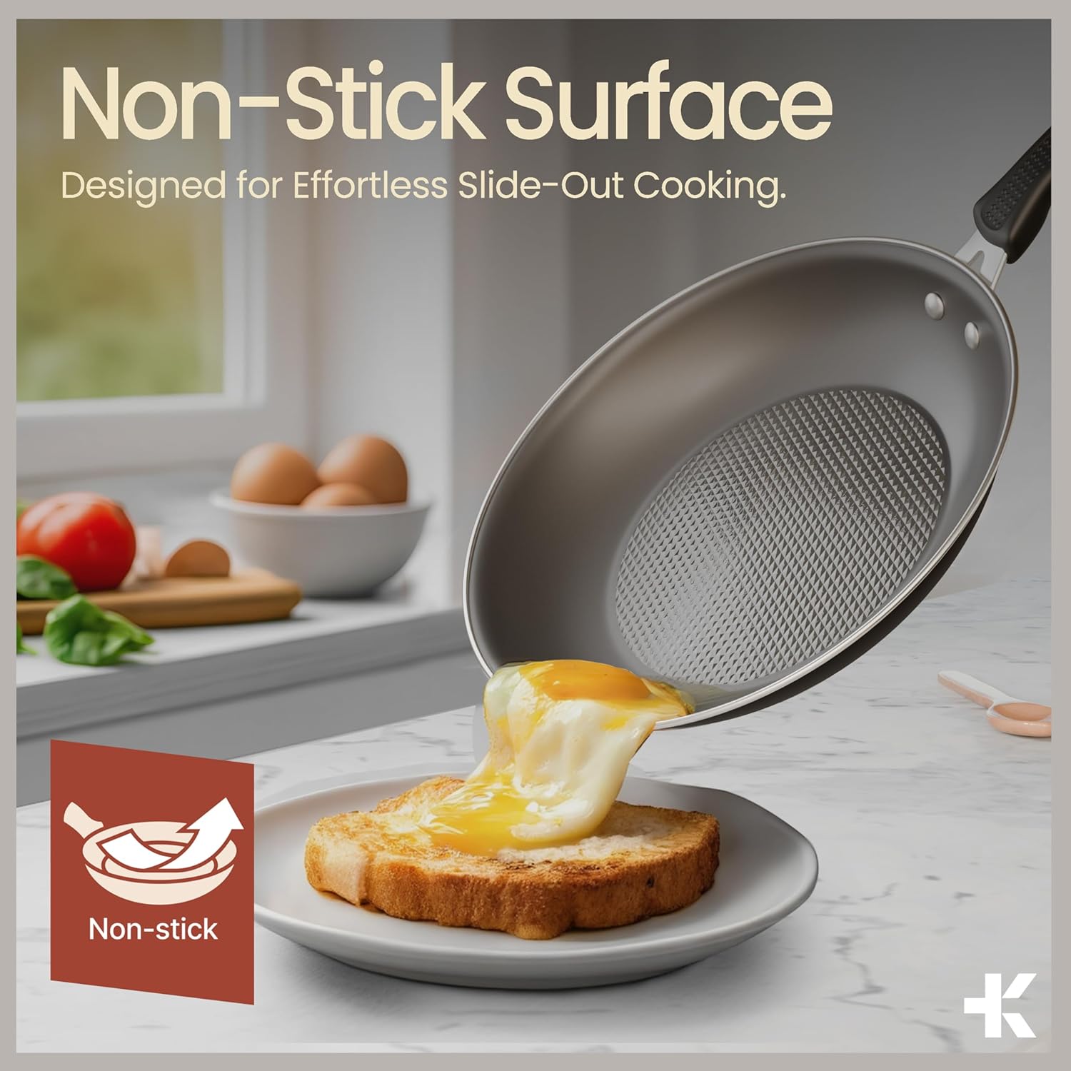 Pots and Pans Set, 23-Piece Non Stick Cookware & Bakeware Sets with Plaid Pattern, Stackable Design, Dishwasher Safe, Stain-resistant, Oven & All-Stove Safe, Tempered Glass Lid, Black - Image 3