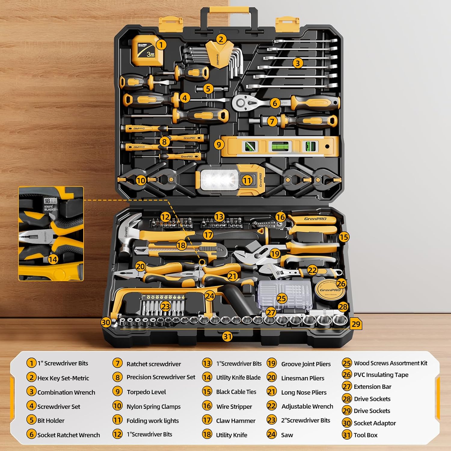 GRENPRO 239PCS Tool Set Tool Kit For Home, Basic Household Automotive Motorcycle Car Tool Kits, Portable Plastic Mechanics Tools Boxes Sets With Organizers And Storage Case For Men Women All Purpose - Image 2