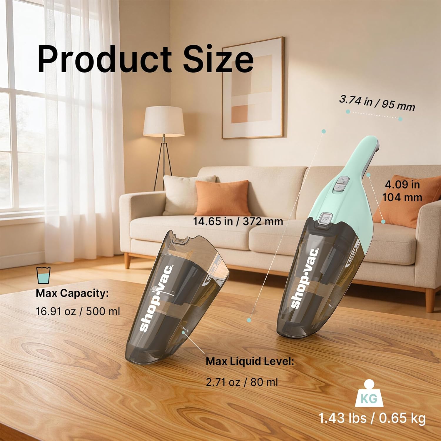 Shop-Vac Wet/Dry Handheld Vacuum, Powerful Small Vacuum Cordless Rechargeable, Wall-Mounted Hand Vac with Crevice Tool, Portable Vacuum for Home & Car, Lightweight & Compact, Green - Image 3