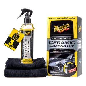 Meguiar’s Ultimate Ceramic Coating Kit – Premium Kit for Cars Delivers Ultra-Durable Ceramic Protection with High Water Beading Action, Increased Gloss and Slickness, and Premium Microfiber Towels