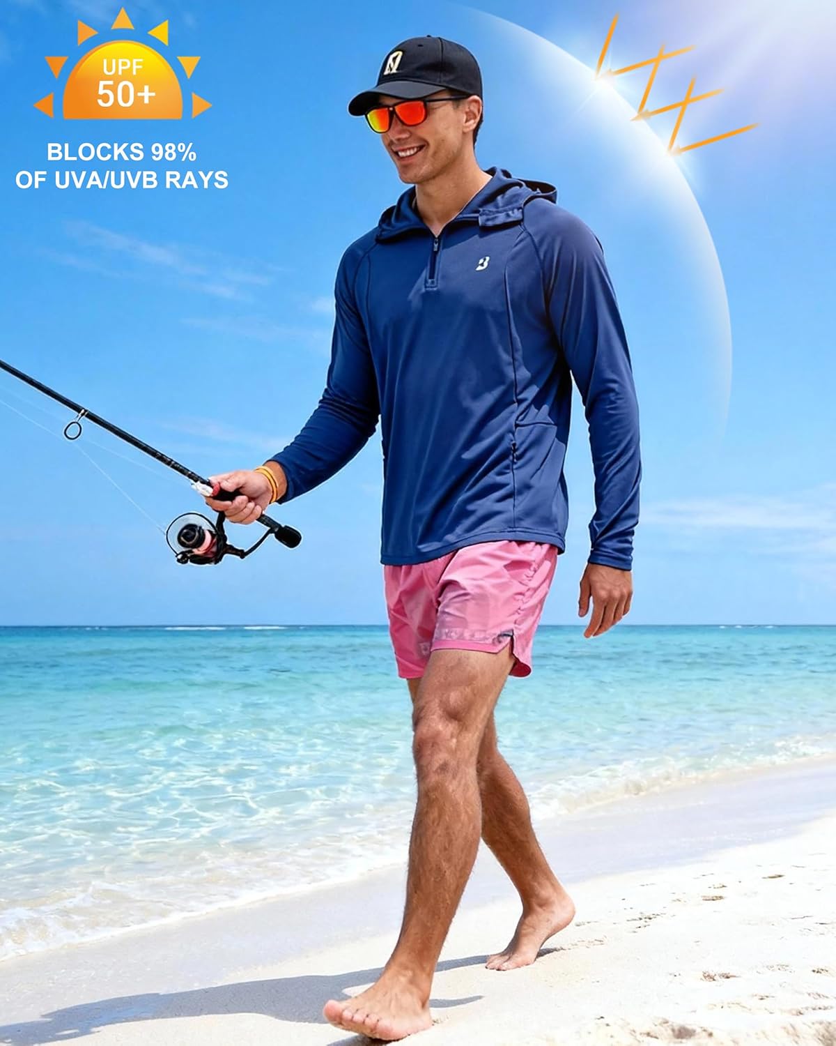 Roadbox UPF 50+ Sun Hoodie for Men, 1/4 Zip Fishing Shirt with Long Sleeve UV Protection for Outdoor Hiking - Image 3