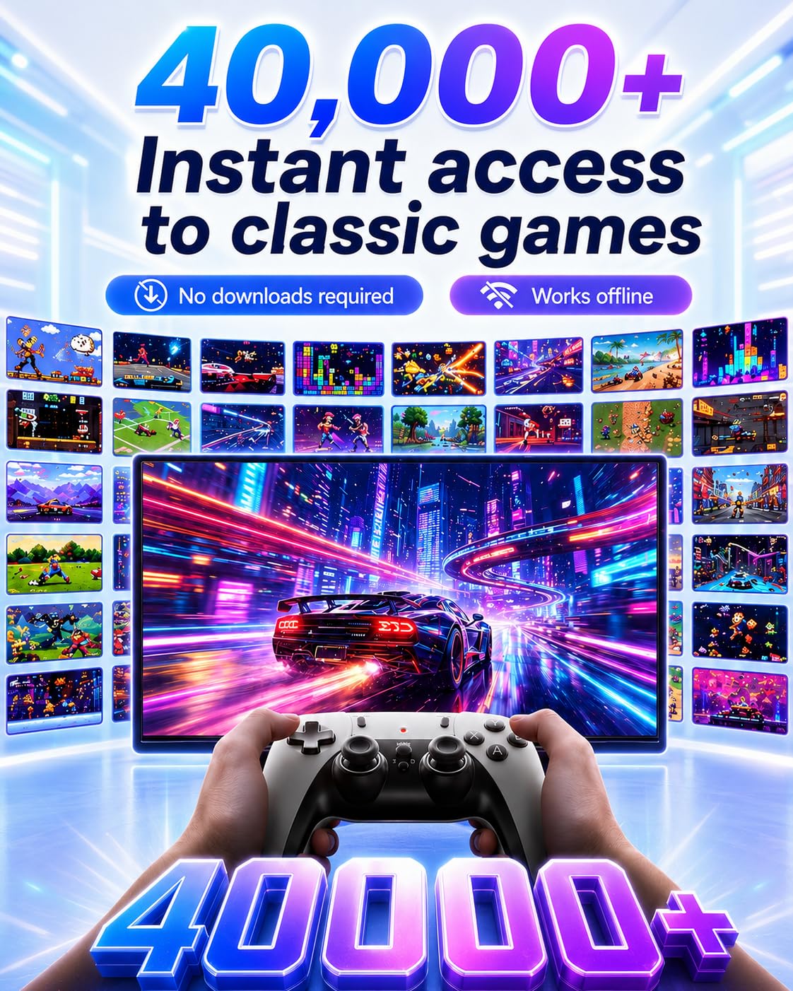 2026 Upgraded Retro Gaming Console, 4K HDMI Plug and Play TV Gaming System with 40000+ Built-in Video Games, 128GB TF Card, 23 Emulators, 2 Wireless Controllers for Family Entertainment - Image 2