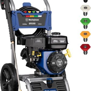 Westinghouse WPX3400 Gas Pressure Washer, 3400 PSI and 2.6 GPM, Onboard Soap Tank, Spray Gun and Wand, 5 Nozzle Set, for Cars/Fences/Driveways/Homes/Patios/Furniture