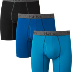 Hanes Mens Comfort Flex Fit Ultra Soft Cotton Stretch Long Leg Boxer Briefs 3-Pack