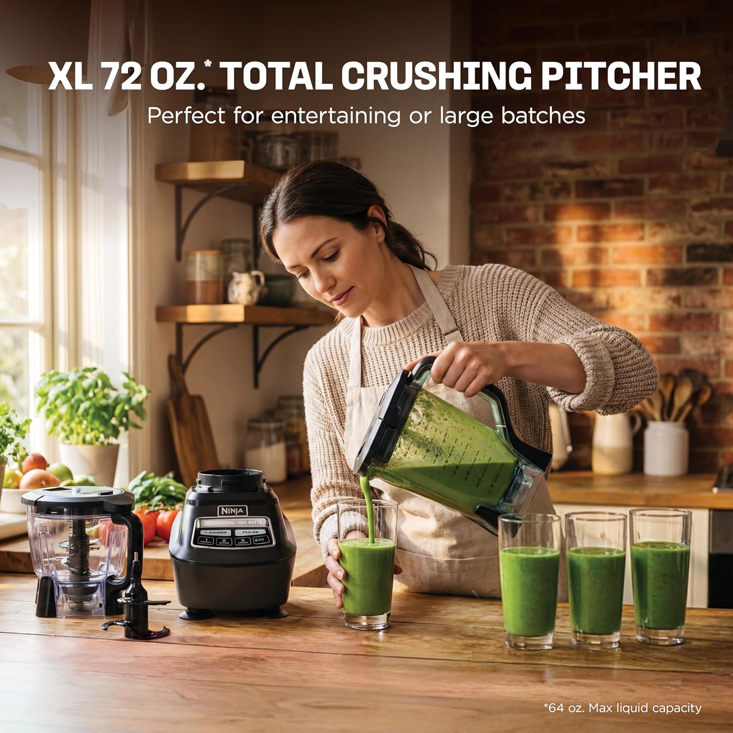 Ninja Kitchen System | All-in-One Food Processor & Blender for Smoothies | Includes Pitcher, (2) 16 oz. To-Go Cups & 8-Cup Bowl | Makes Salsa, Dough, Shakes, & Frozen Drinks | 1500W | Black | BL770 - Image 3