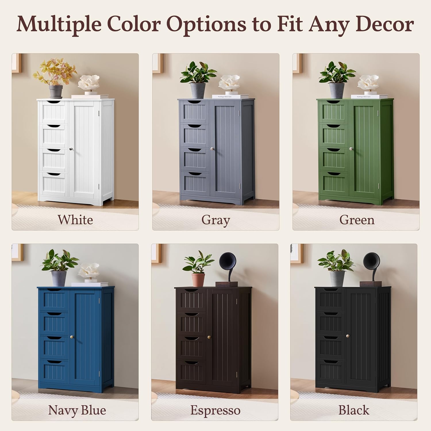 Yaheetech Wooden Floor Cabinet, Side Storage Organizer with 4 Drawers and 1 Cupboard, Freestanding Entryway Storage Unit Console Table, Bathroom Furniture Home Decor, White - Image 9