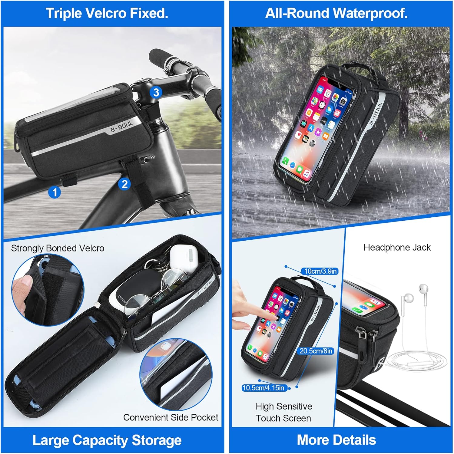 8 Pack Bicycle Accessories, Bike Light Set USB Rechargeable, 1 Bike Water Bottle Holder, Bicycle Bag and 1 Bike Aluminum Bicycle Bell,Pump - Image 4