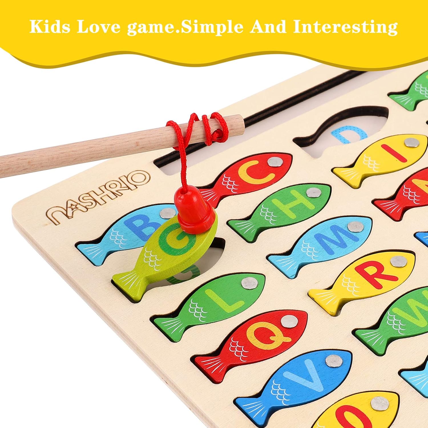 Magnetic Wooden Fishing Game Toy for Toddlers, Alphabet Fish Catching Counting Games Puzzle with Numbers and Letters, Preschool Learning ABC Math Educational Toys 3 4 5 Years Old Girl Boy Kids - Image 3