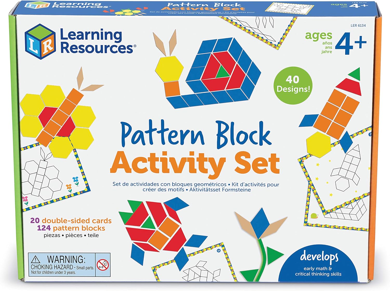 Learning Resources Pattern Block Activity Set, 20 Double-Sided Cards, Ages 4+