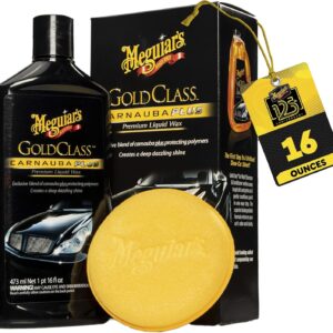 Meguiar’s Gold Class Carnauba Plus Premium Liquid Wax Kit, Car Detailing Kit with a Pure Carnauba Wax Blend and a Foam Applicator Pad for Keeping Glossy Paint Protected Like a Pro, 16 Oz Bottle