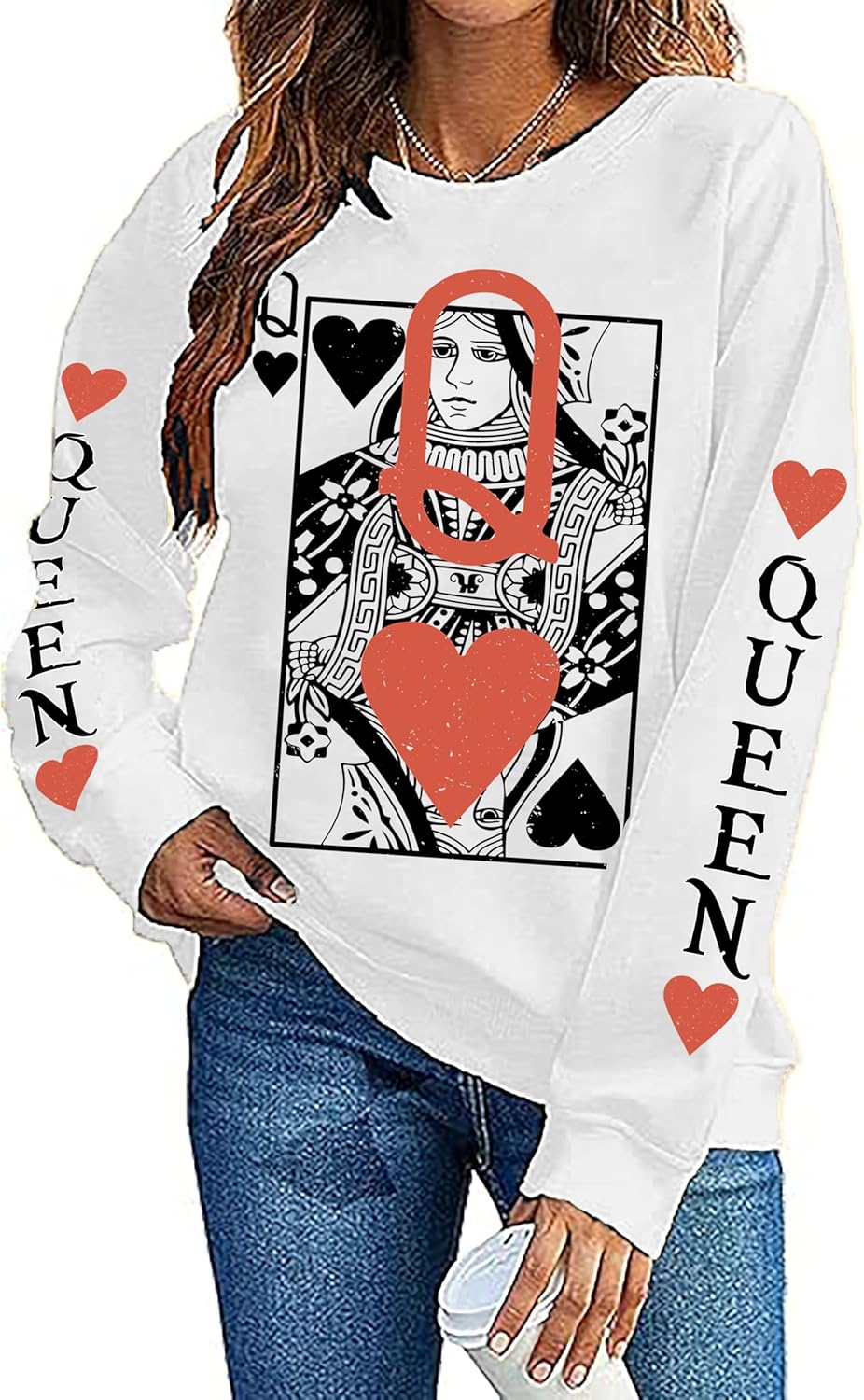 Queen Of Hearts Sweatshirt for Women Funny Vintage Womens Shirts Cute Long Sleeve Graphic Pullover Tops Queen Of Hearts Sweatshirt for Women Funny Vintage Womens Shirts Cute Long Sleeve Graphic Pullover Tops