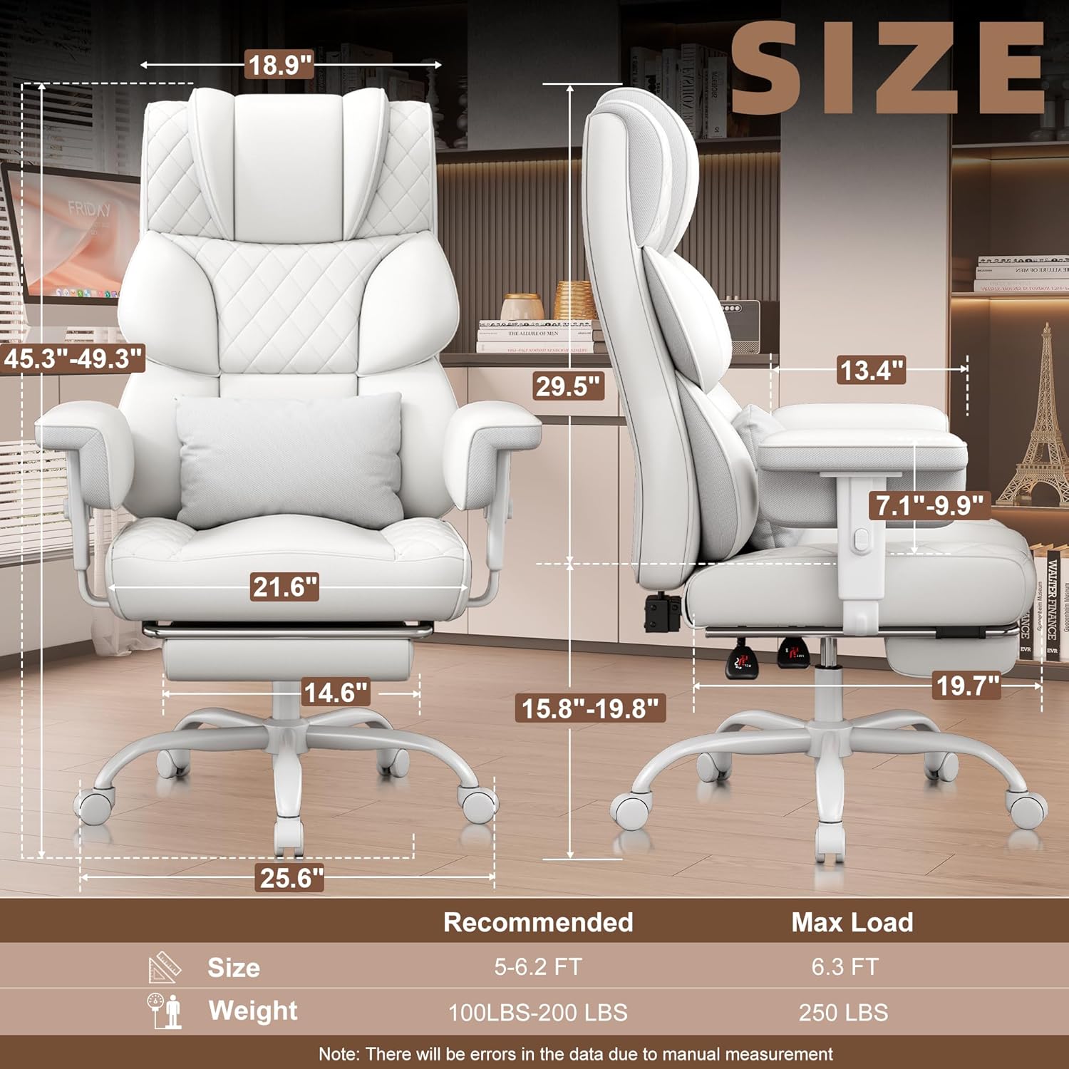 Vonesse Big and Tall Office Chair, Desk Chair with Soft Adjustable Armrests, Ergonomic High Back Gaming Chair with Lumbar Support, Executive Computer Chairs with Footrest (PU Leather, Ivory White) - Image 2