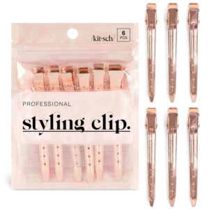 Kitsch Professional Alligator Clips – 3.5″ Aluminum Duckbill Hair Clips for Styling | Great For Salon & Makeup Application | Ideal Gifts for Women – Rose Gold, 6 Pcs