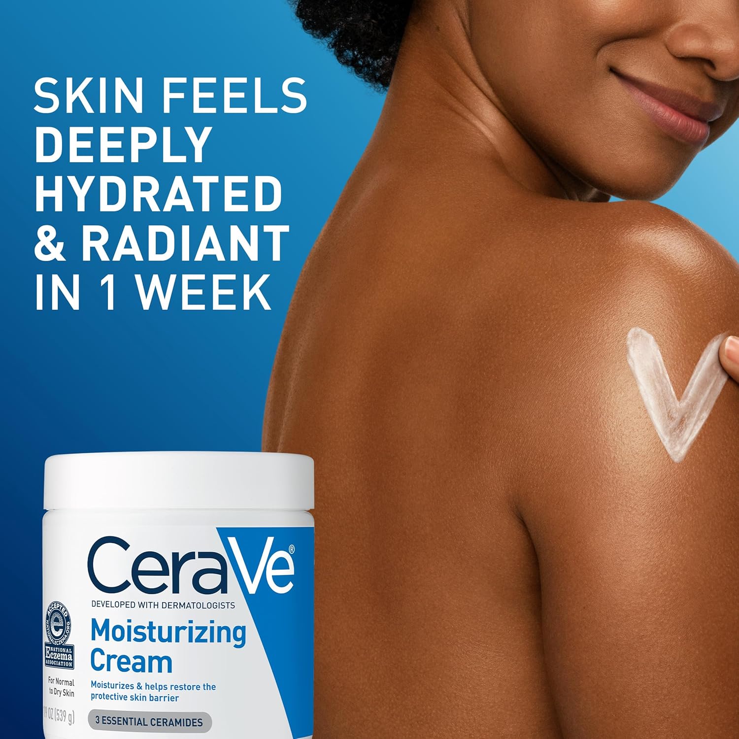 CeraVe Moisturizing Cream, Body and Face Moisturizer for Dry Skin, Body Cream with Hyaluronic Acid and Ceramides, Daily Moisturizer, Oil-Free, Fragrance Free, Non-Comedogenic, 19 Ounce - Image 7