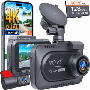 ROVE R2-4K DUAL Dash Cam Front and Rear, STARVIS 2 Sensor, FREE 128GB Card Included, 5G WiFi – up to 20MB/s Fastest Download Speed with App, 4K 2160P/FHD Dash Camera for Cars, 3″ IPS, 24H Parking Mode