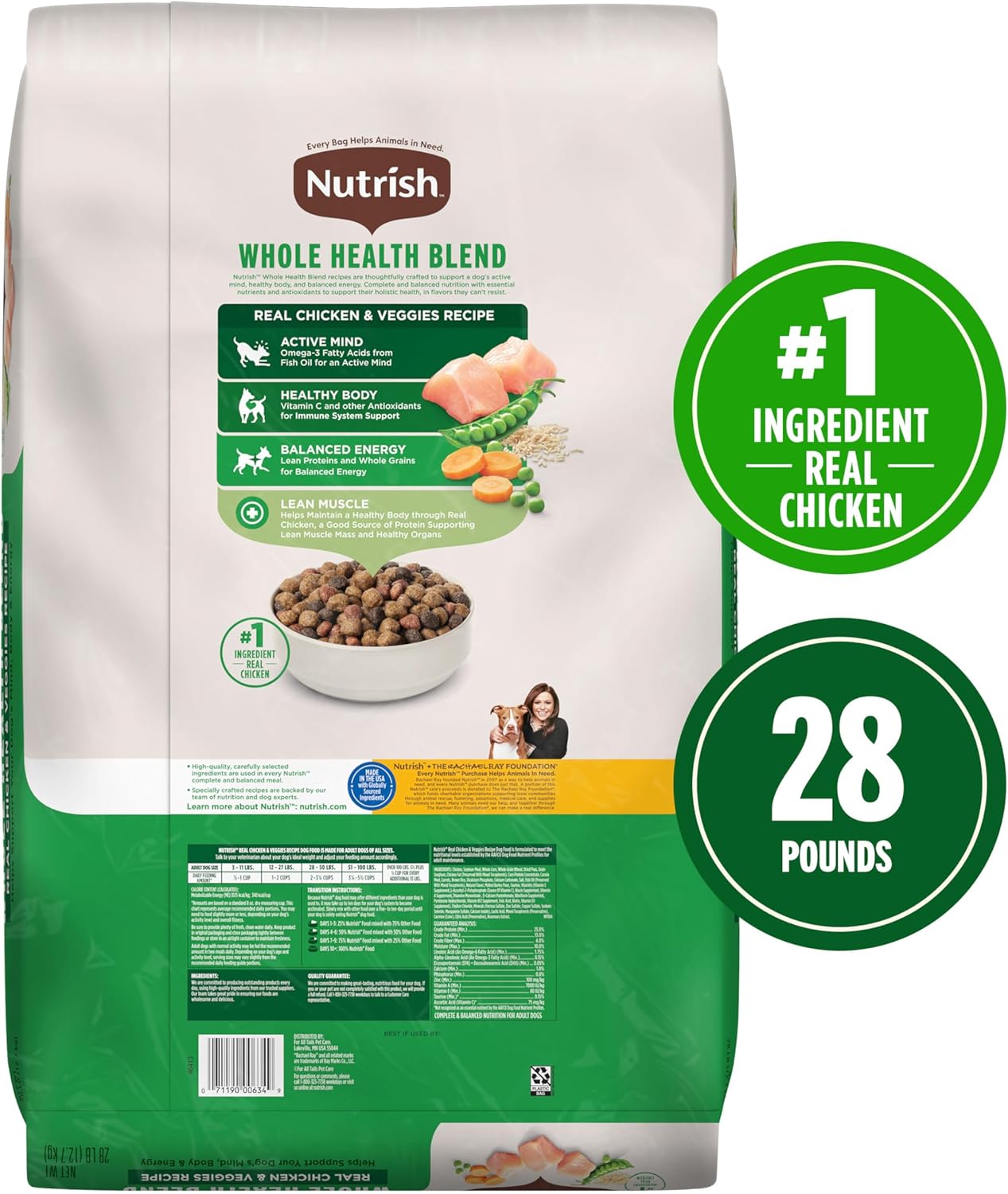 Nutrish Real Chicken & Veggies Recipe Whole Health Blend Dry Dog Food, 28 lb. Bag, Packaging May Vary (Rachael Ray) - Image 3