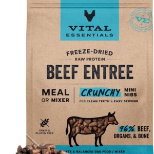 Vital Essentials Freeze Dried Dog Food, Raw Beef Crunchy Mini Nibs | Complete Meal or Topper | 96% Beef, Organs & Bone | Limited Ingredient, High Protein, Grain Free Dry Dog Food | 14 oz Bag