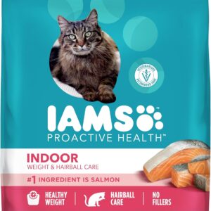 IAMS Proactive Health Dry Cat Food, Indoor Weight and Hairball Care Cat Food Dry Recipe, with Salmon, 16 lb. Bag