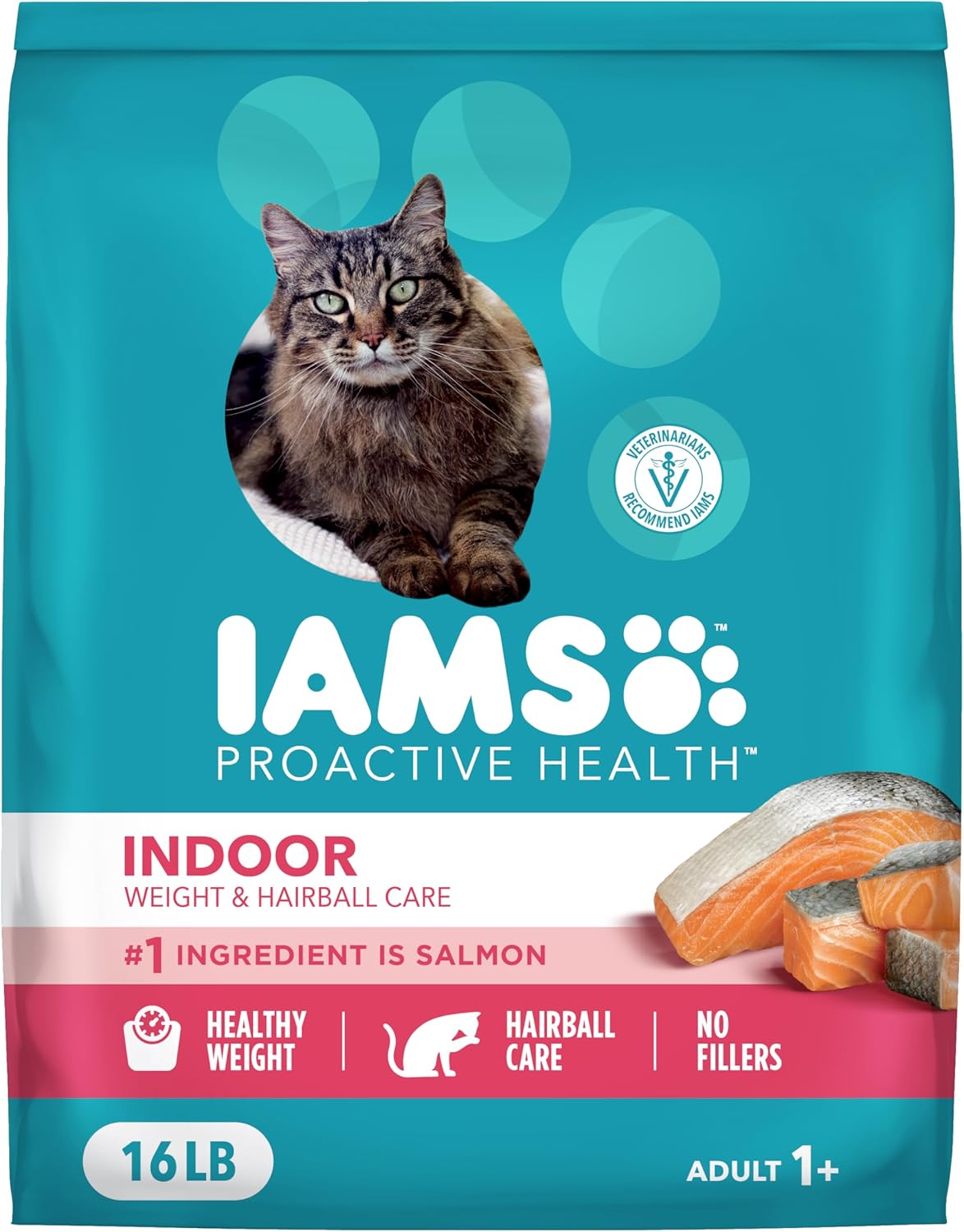 IAMS Proactive Health Dry Cat Food, Indoor Weight and Hairball Care Cat Food Dry Recipe, with Salmon, 16 lb. Bag IAMS Proactive Health Dry Cat Food, Indoor Weight and Hairball Care Cat Food Dry Recipe, with Salmon, 16 lb. Bag