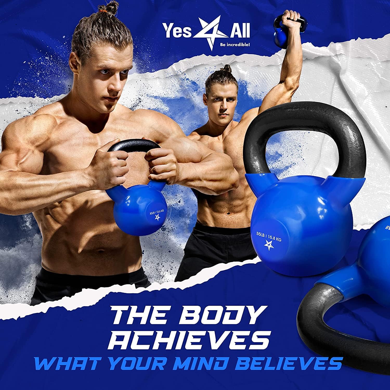 Yes4All Kettlebell, 5-100 LB Vinyl Coated Cast Iron Strength Training Kettlebells for Home Gym Exercises, Fitness, Full Body Workout Equipment, Push Ups, and Grip Strength - Image 6