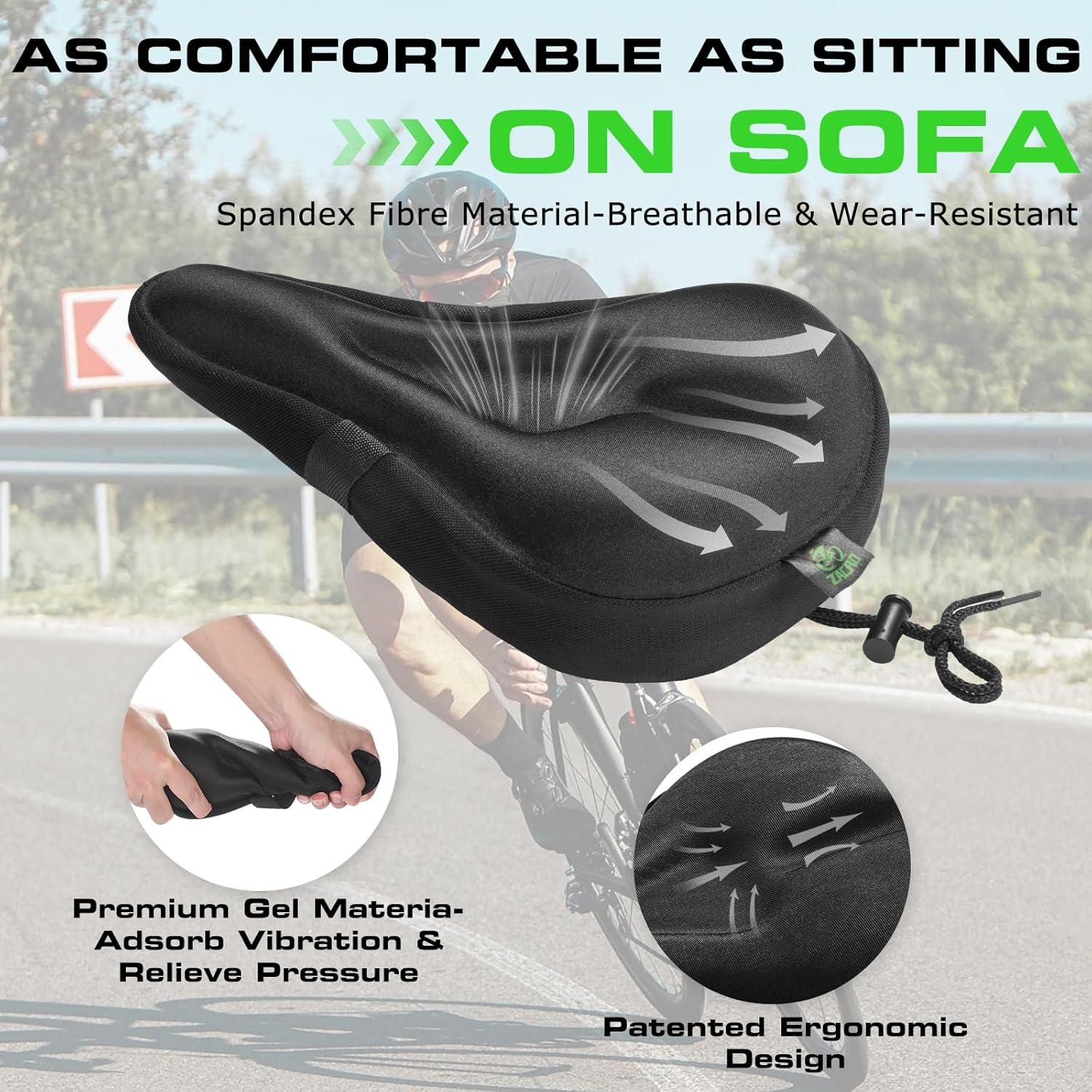 Zacro Bike Seat Cushion - Gel Padded Bike Seat Cover for Men Women Comfort, Extra Soft Exercise Bicycle Seat Compatible with Peloton, Outdoor & Indoor Bike Saddles - Image 3