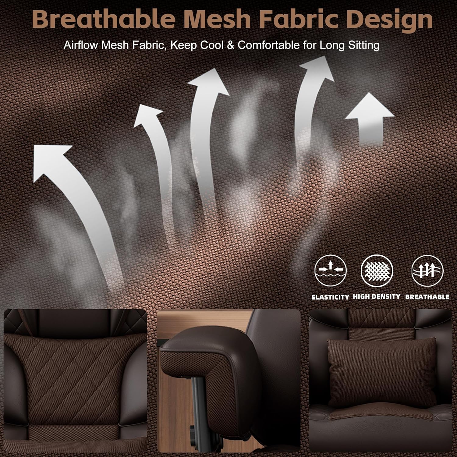 Vonesse Big and Tall Office Chair, Desk Chair with Soft Adjustable Armrests, Ergonomic High Back Gaming Chair with Lumbar Support, Executive Computer Chairs with Footrest (PU Leather, Brown) - Image 6