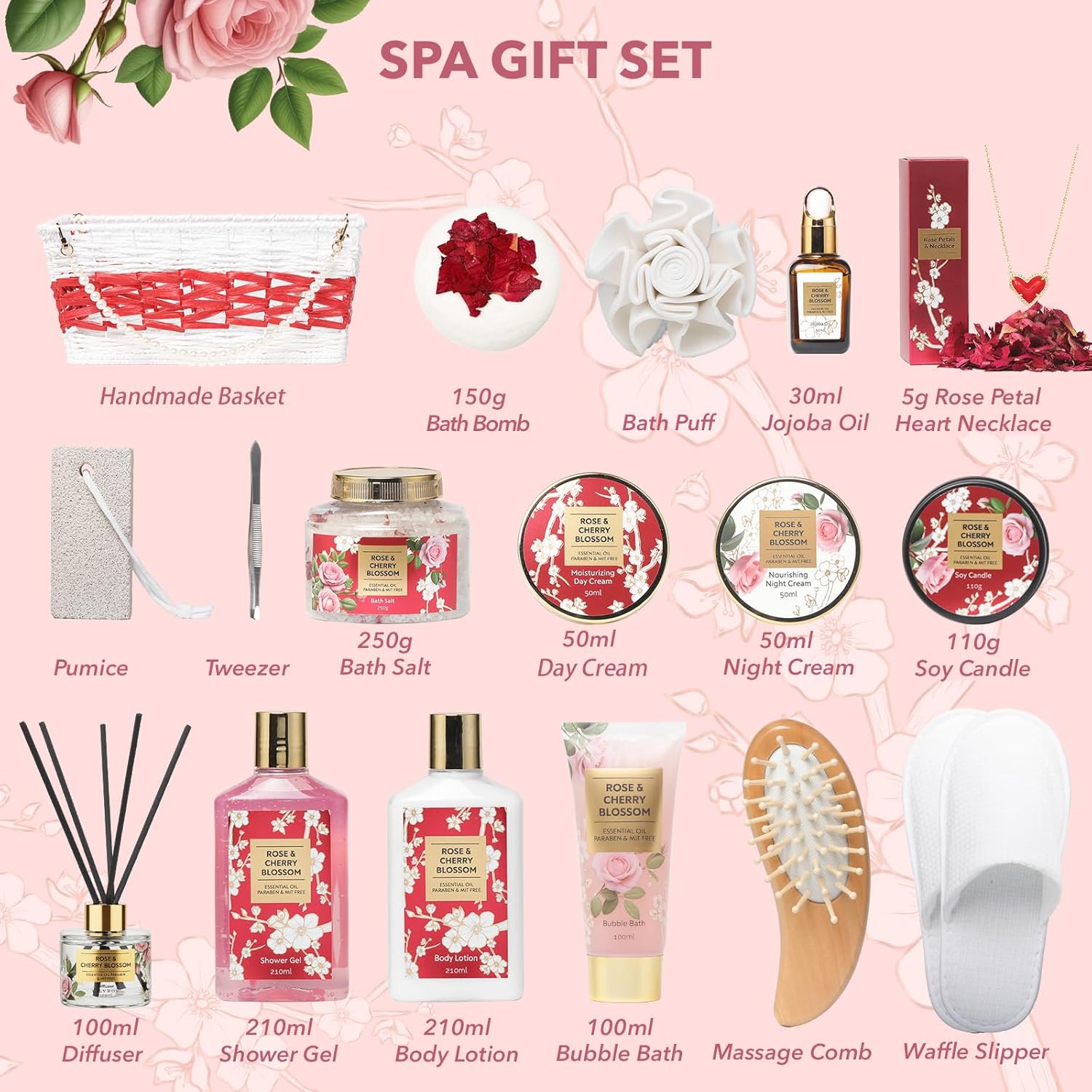 Gifts for Women - Rose Spa Gift Basket for Women, Bath and Body Gift Basket Sets for Mom, Skin Care Set for Women | Spa Kit, Gifts for Christmas, Valentines Day, Birthday, Mother‘s Day - Image 3