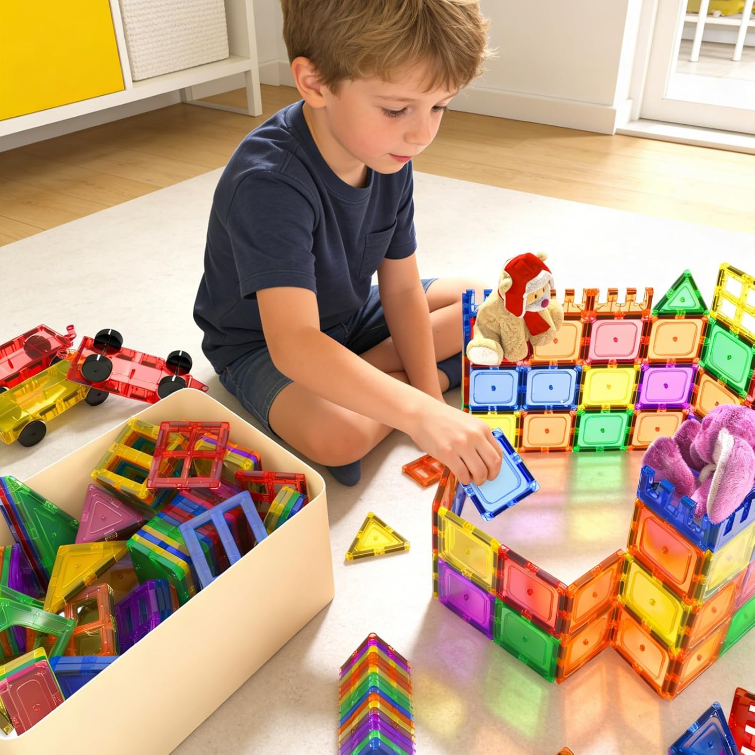 Coodoo 60 PCS Magnetic Building Tiles Kids Toys STEM Magnetic Blocks Sensory Toys Kids Games Magnet Building Toy for Boys and Girls Aged 3+, Kid Brain Development Preschool Kindergarten Toddler Toy - Image 6