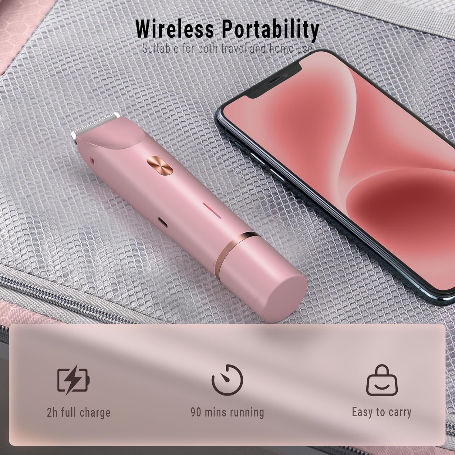 2-in-1 Bikini Trimmer for Women, Bikini Shaver with Dual Heads, Body and Facial Hair Removal, Rechargeable Cordless Electric Razors for Face Chin Pubic Underarm Legs, IPX7 Waterproof, Pink - Image 6