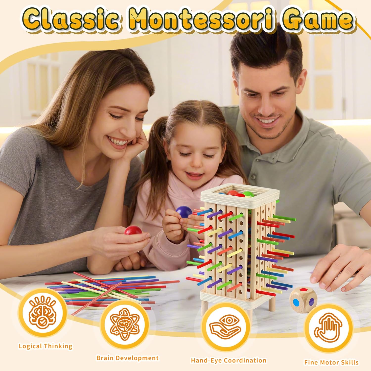 Montessori Game Wooden Board Game, Multiplayer for Kids 4-8, Math Educational, Fine Motor Skill Toy for Girls Boys, Classic Fun Games for Age 3 4 5 6 7 8 Girls Boys Gifts - Image 3