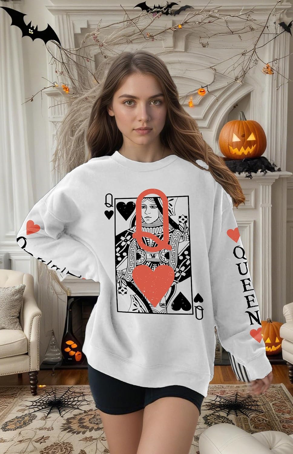 Queen Of Hearts Sweatshirt for Women Funny Vintage Womens Shirts Cute Long Sleeve Graphic Pullover Tops - Image 3