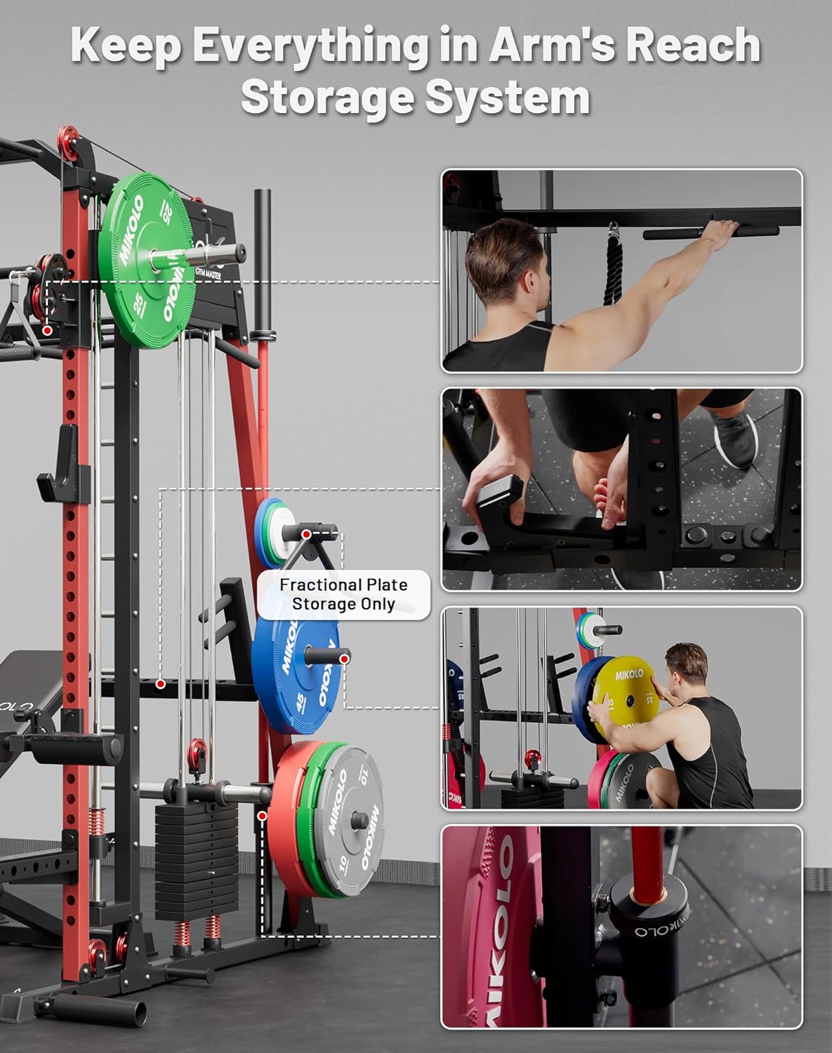 Mikolo M4 2.0 Smith Machine, 2200lbs Squat Rack with LAT-Pull Down System & Cable Crossover Machine, Training Equipment with Leg Hold-Down Attachment - Image 9