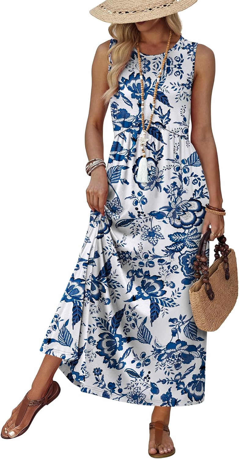 WIHOLL Summer Dresses Babydoll Maxi Dress Empire Waist Beach Vacation Sundresses 2026 with Pockets WIHOLL Summer Dresses Babydoll Maxi Dress Empire Waist Beach Vacation Sundresses 2026 with Pockets