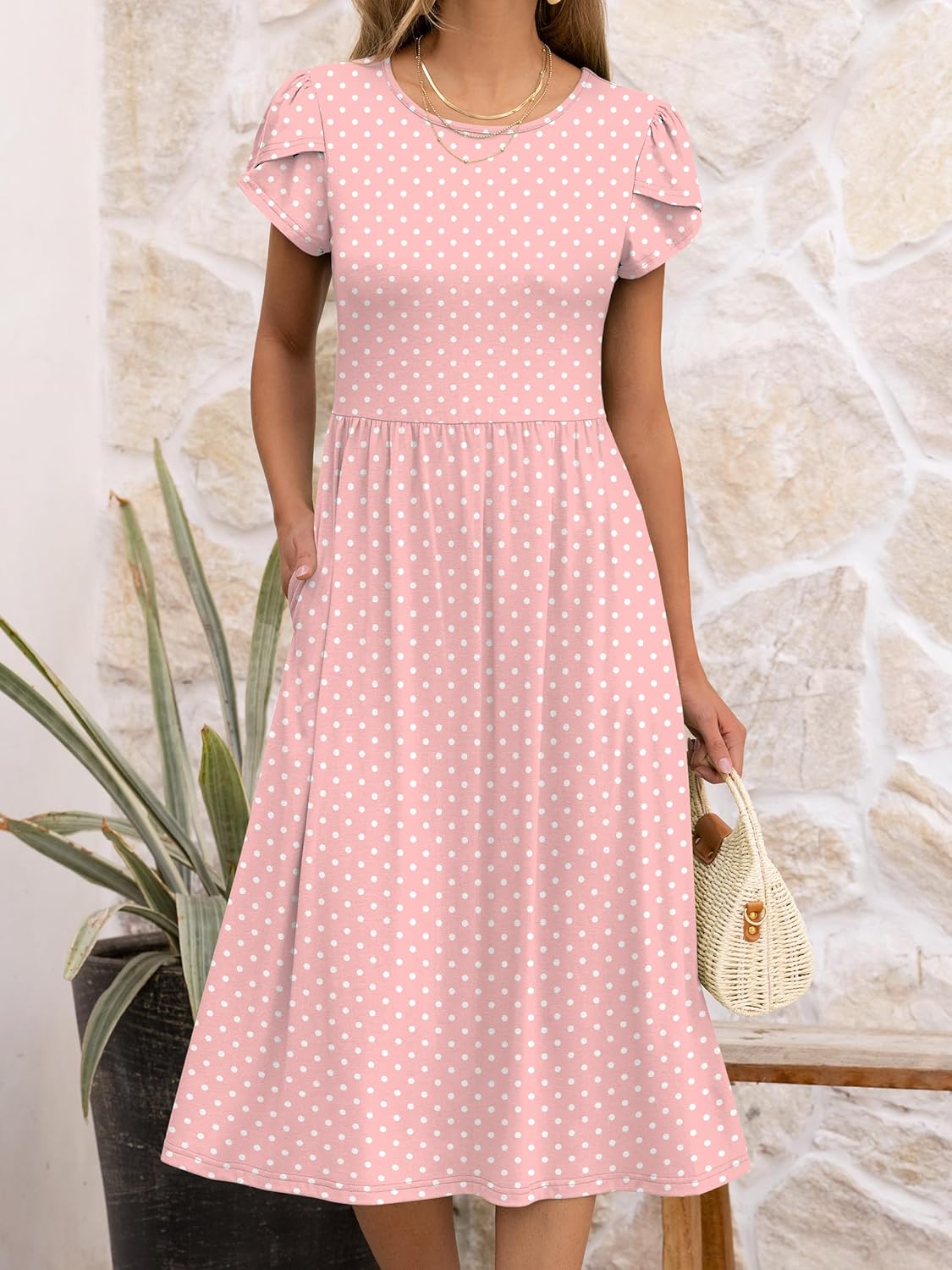 ANRABESS Women's Summer Short Sleeve A-Line Midi Dresses Casual Floral T-Shirt Dresses Flowy Beach Sundress with Pockets - Image 5
