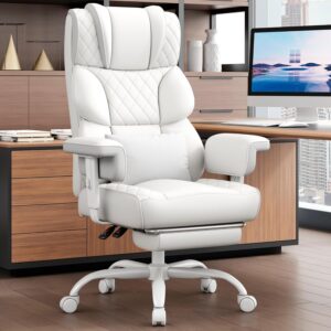 Vonesse Big and Tall Office Chair, Desk Chair with Soft Adjustable Armrests, Ergonomic High Back Gaming Chair with Lumbar Support, Executive Computer Chairs with Footrest (PU Leather, Ivory White)