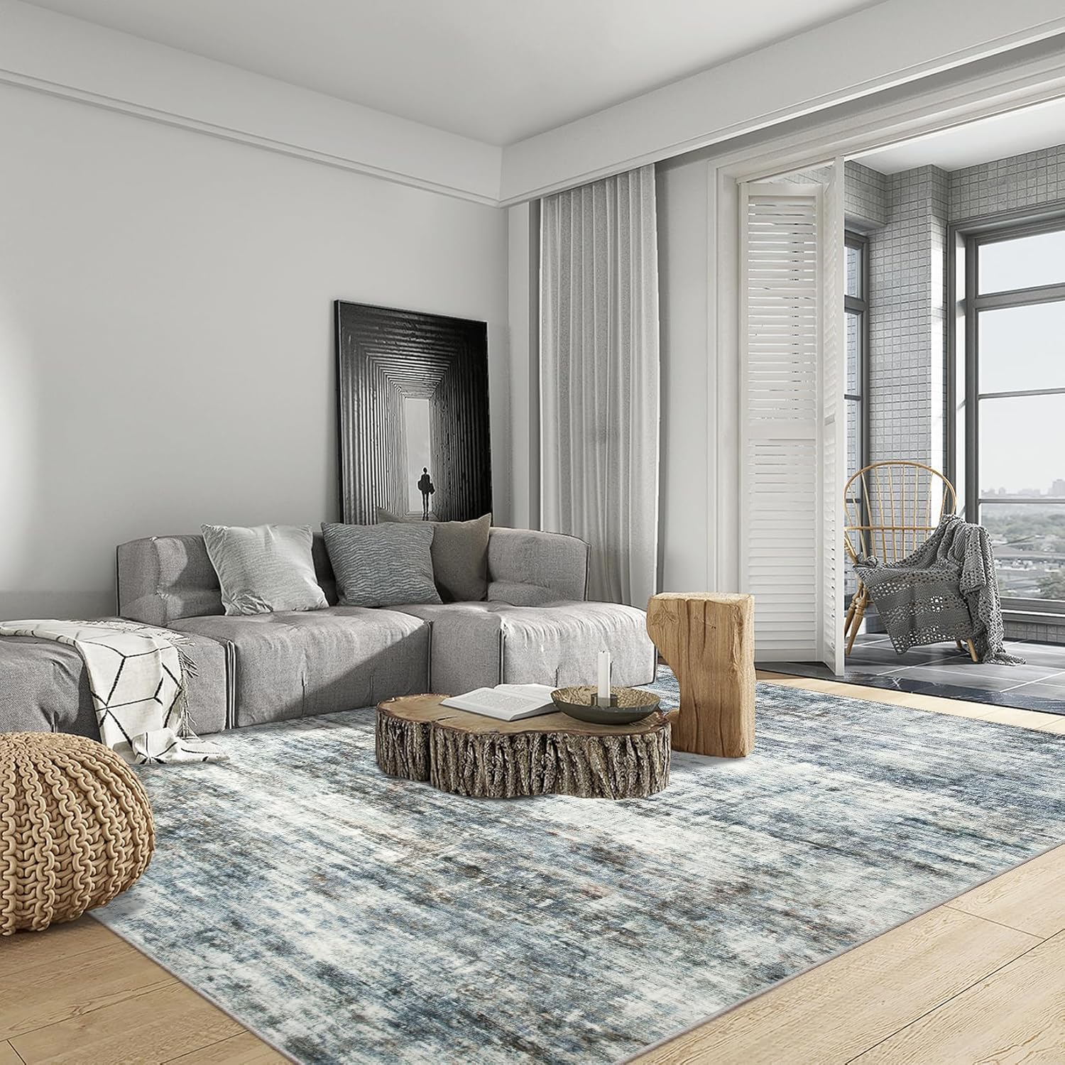 8x10 Area Rugs Washable Rug: Large Modern Abstract Living Room Rug Soft Anti-Skid Thin Carpet Indoor Floor Non-Shedding Carpets for Bedroom Dining Room Farmhouse Nursery Home Office Blue Multi - Image 3