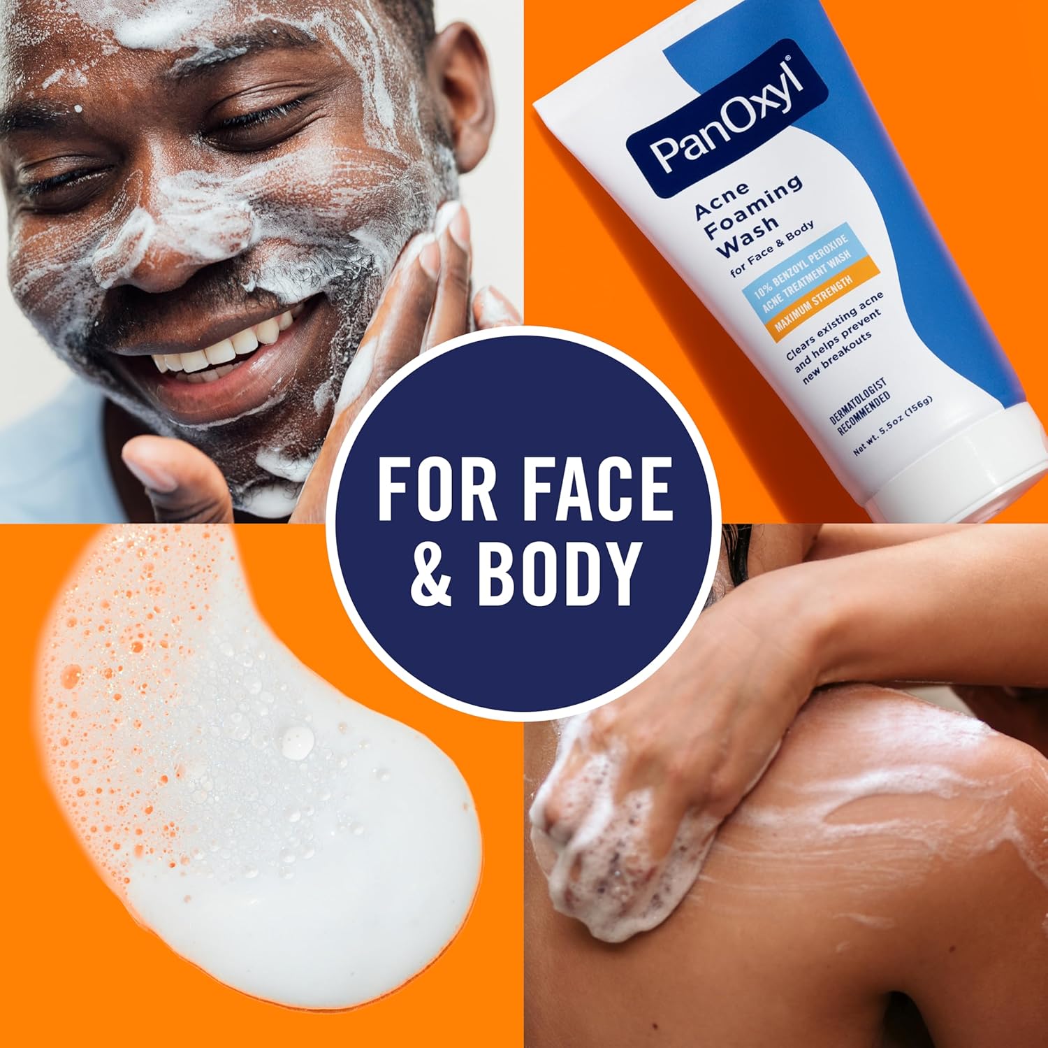 PanOxyl 10% Benzoyl Peroxide Acne Foaming Wash, Maximum Strength, Daily Acne-Fighting Face and Body Cleanser, Face Wash to Clear, Treat and Prevent Acne Pimples and Stubborn Breakouts, 5.5 Oz Tube - Image 4