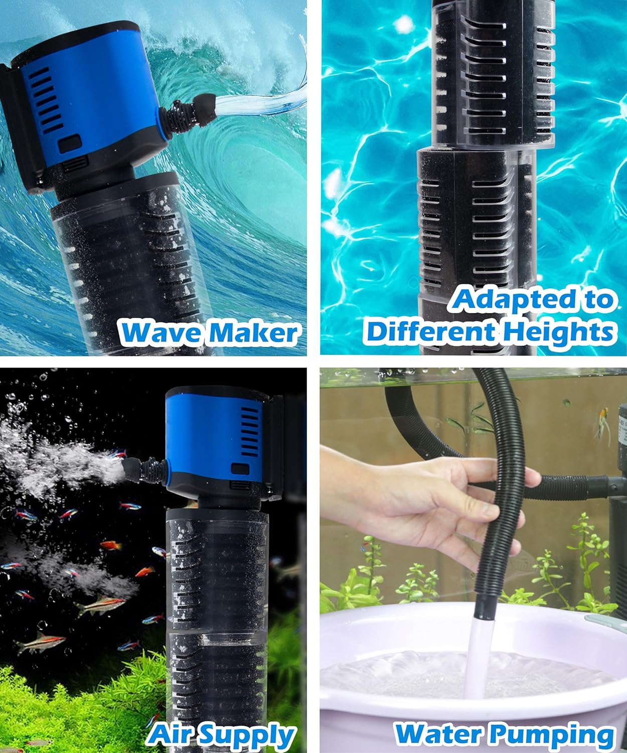 COOSPIDER Aquarium Filter Pond Filter for 35-75 Gallon, 260GPH Powerful Filtration Pond Pump, Submersible Canister Filters for Fish Turtle Tank, Cold Plunge, Clear Wavemaker Oxygen Supply - Image 5