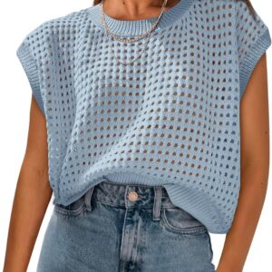 PRETTYGARDEN Womens Spring Tops 2026 Summer Shirts Crochet Cap Sleeve Sweater Pullover Cute Beach Vacation Clothes