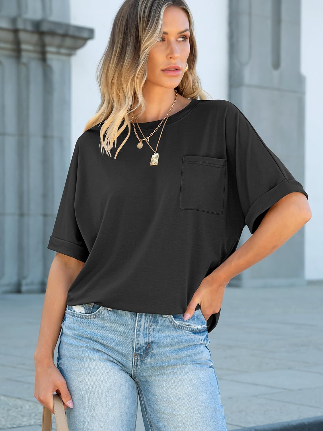 ANRABESS Women Oversized T Shirts Short Sleeve Summer Casual Loose Top Basic Tee with Pocket - Image 5