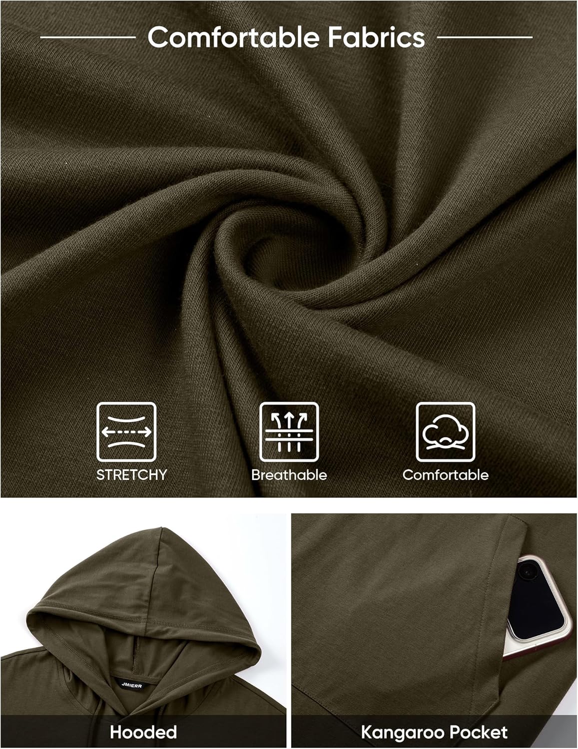 JMIERR Mens Short Sleeve Hoodie Cotton Hooded T-shirts Lightweight Solid Tops with Pocket - Image 4